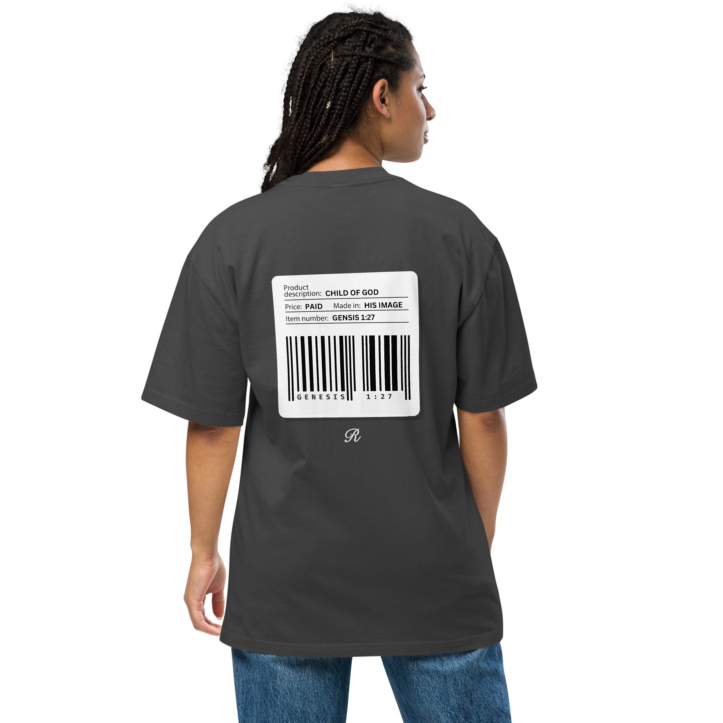 REVIVALHOOD® MADE IN HIS IMAGE BARCODE Oversized faded t-shirt