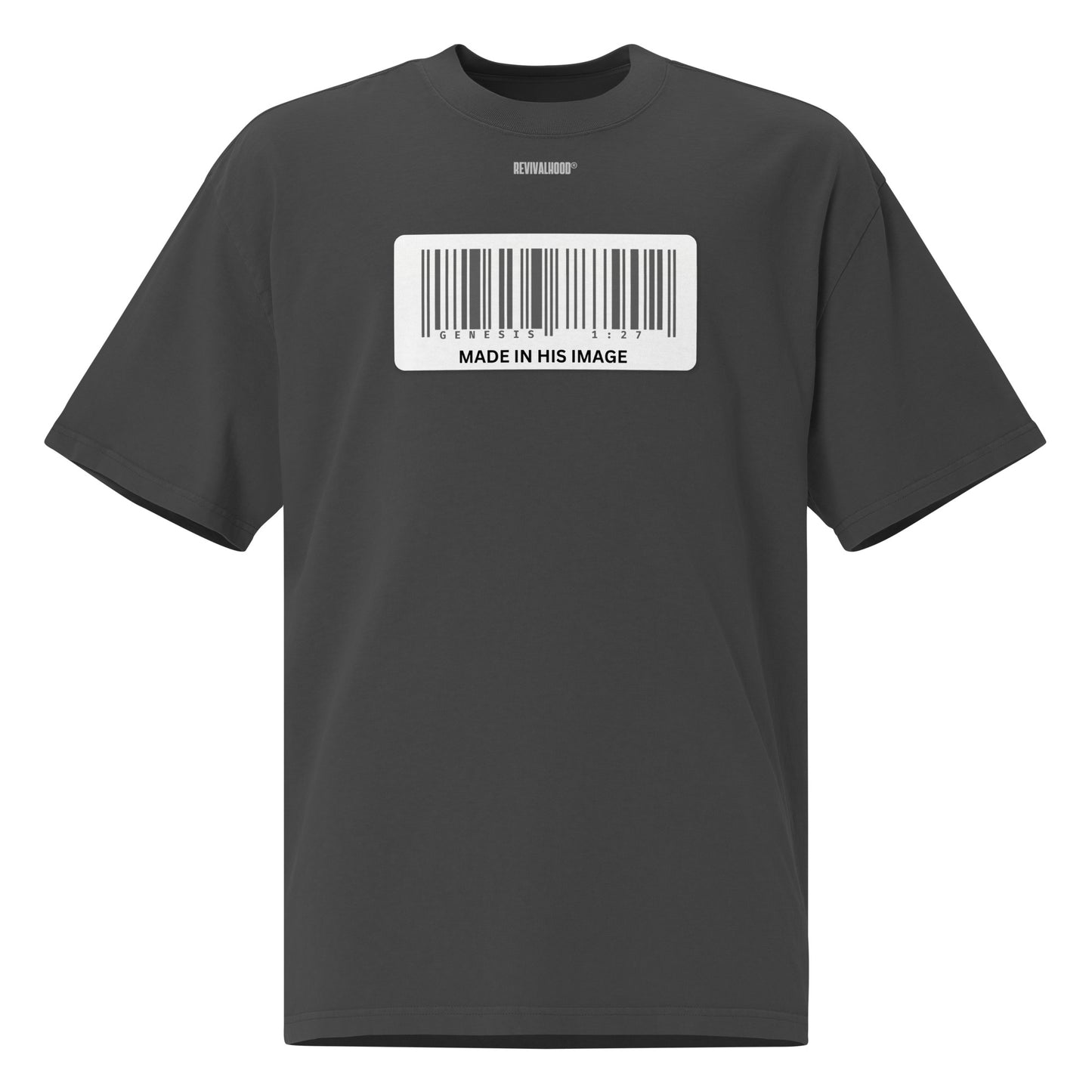 REVIVALHOOD® MADE IN HIS IMAGE BARCODE Oversized faded t-shirt