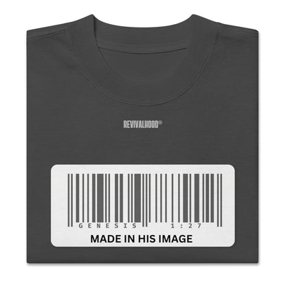 REVIVALHOOD® MADE IN HIS IMAGE BARCODE Oversized faded t-shirt