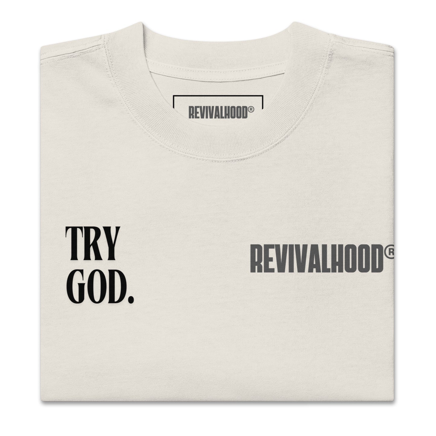 REVIVALHOOD® TRY AGAIN Oversized faded t-shirt (FRONT & BACK GRAPHIC)