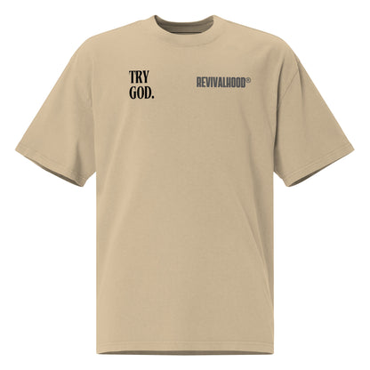 REVIVALHOOD® TRY AGAIN Oversized faded t-shirt (FRONT & BACK GRAPHIC)