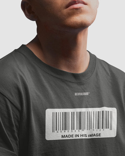 REVIVALHOOD® MADE IN HIS IMAGE BARCODE Oversized faded t-shirt